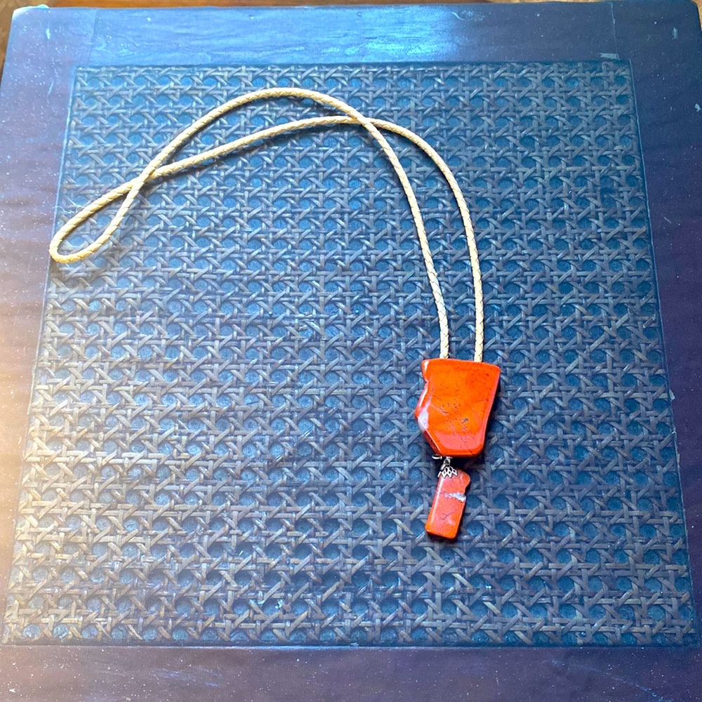 Western Style Braided leather Necklace with agate stone pendant .